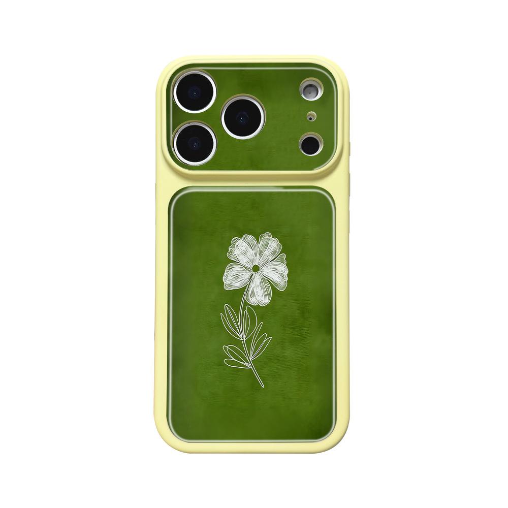 Green bottom line flower is suitable for iPhone16/17Promax mobile phone case, niche high-end Apple 17 case.