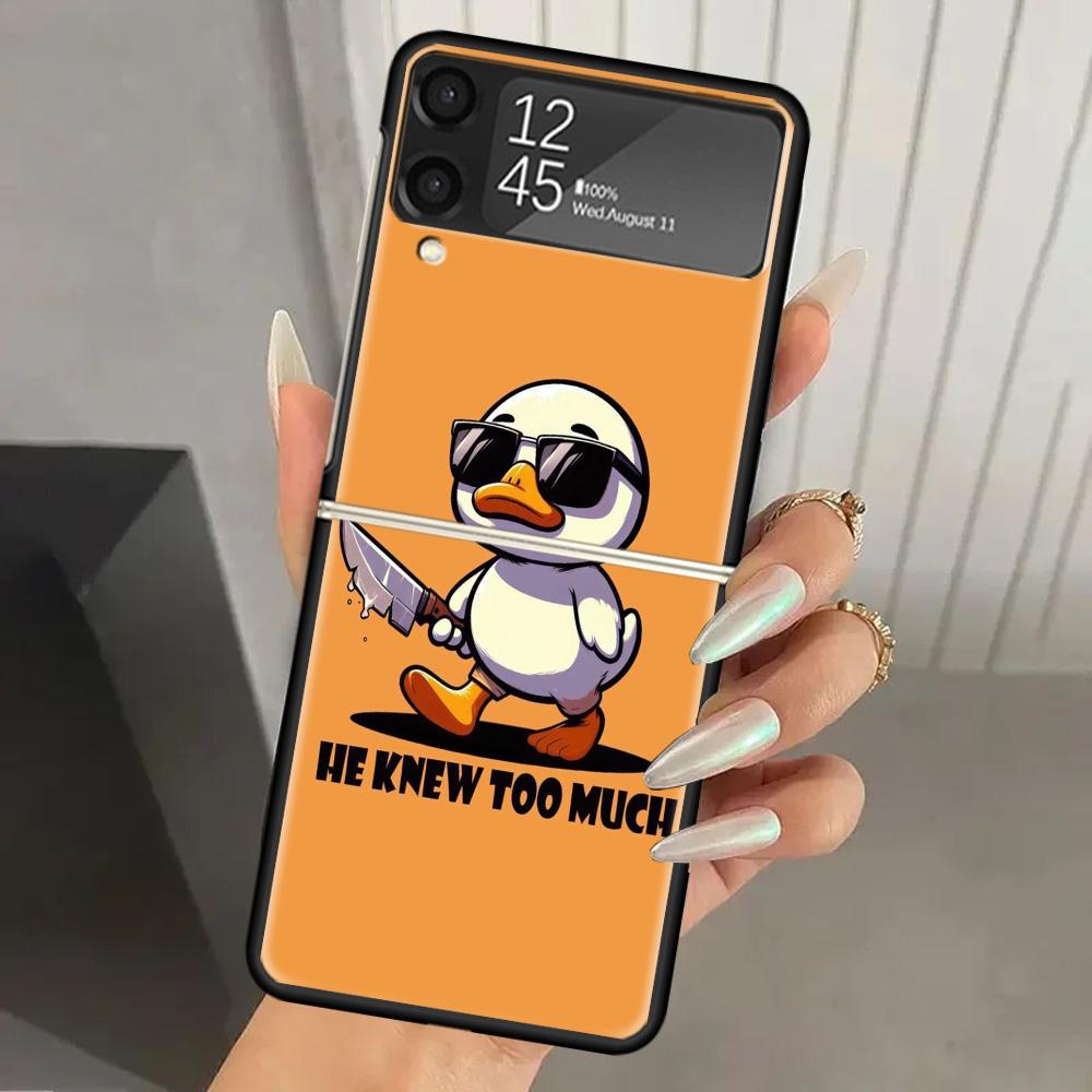 Funny Cute Yellow Duck You Hard PC Phone Case For Samsung Galaxy Z Flip 7 6 5 4 3 Black ZFlip7 ZFlip6 Flip5 Flip4 Flip3 5G Print