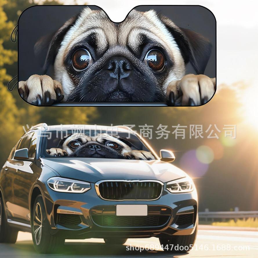 Platform Rottweiler Black Dog Print Car Front Glass Sunscreen Sunshade