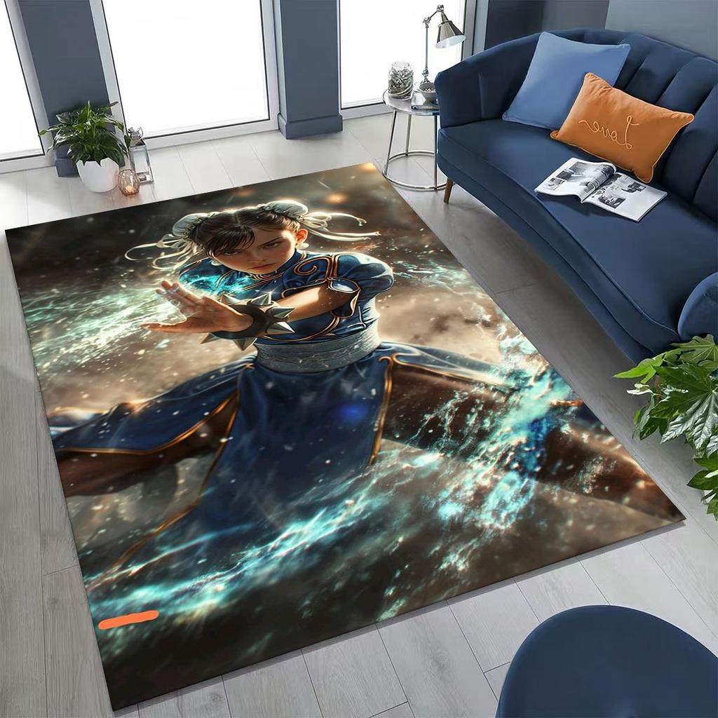 Retro Street Fighter 6 Characters Game Chun-Li Cartoon Rug for Bedroom Living Room Sofa Home Doormat Decor,Non-slip Floor Mat