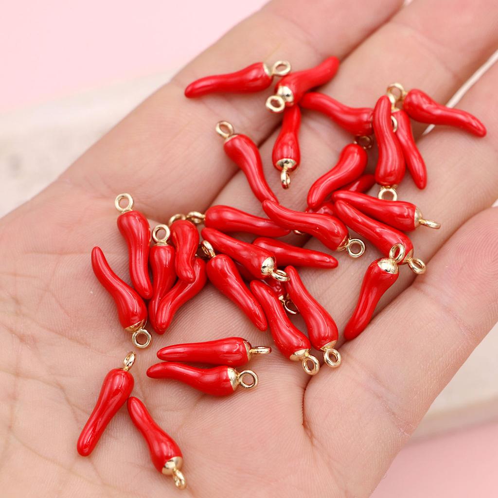10Pcs Gold Color 3D Red Chili Shaped Charms Pendants For Jewelry Making Diy Handmade Necklace Bracelets Earrings Accessories