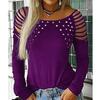 European Style Autumn Fashion Ladies O-neck Cutout Diamond Long-sleeved T-shirt