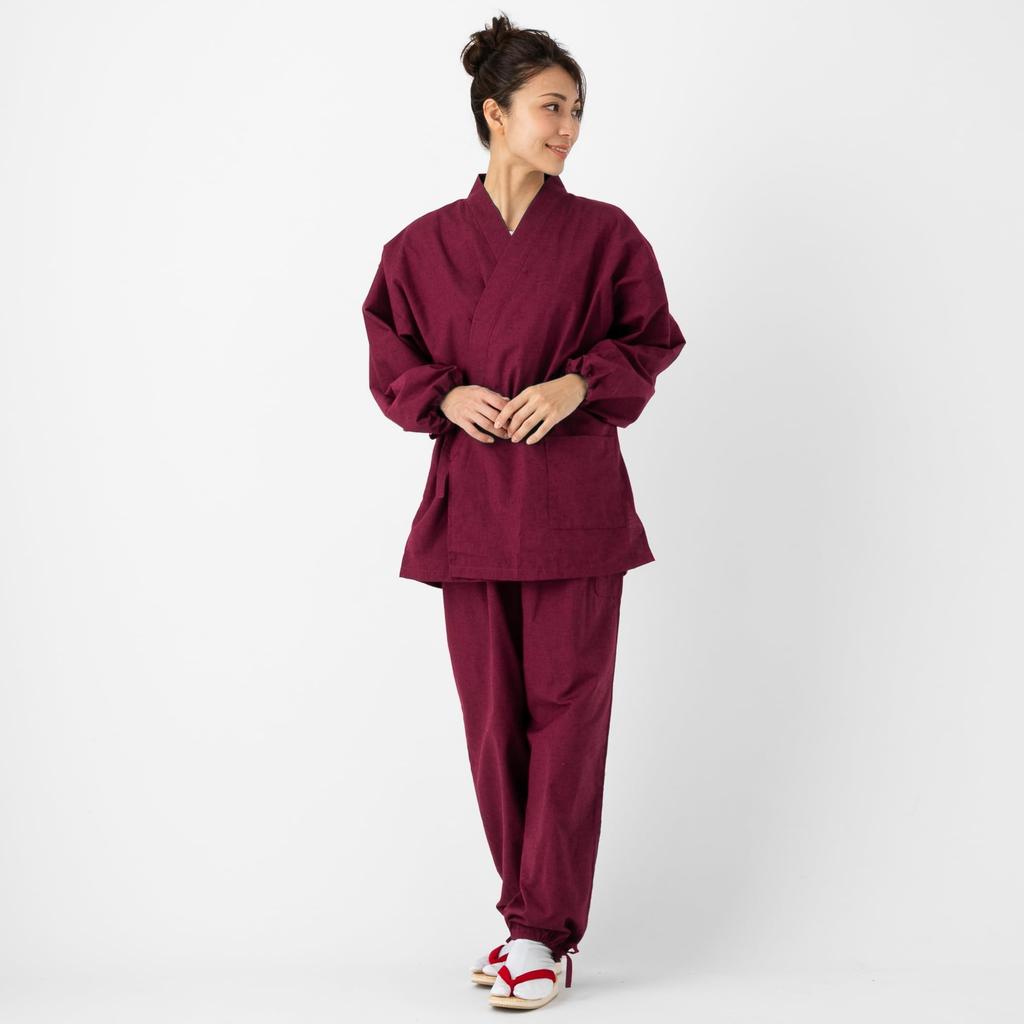 Kurume pongee weave Women's workwear, (wine, M)