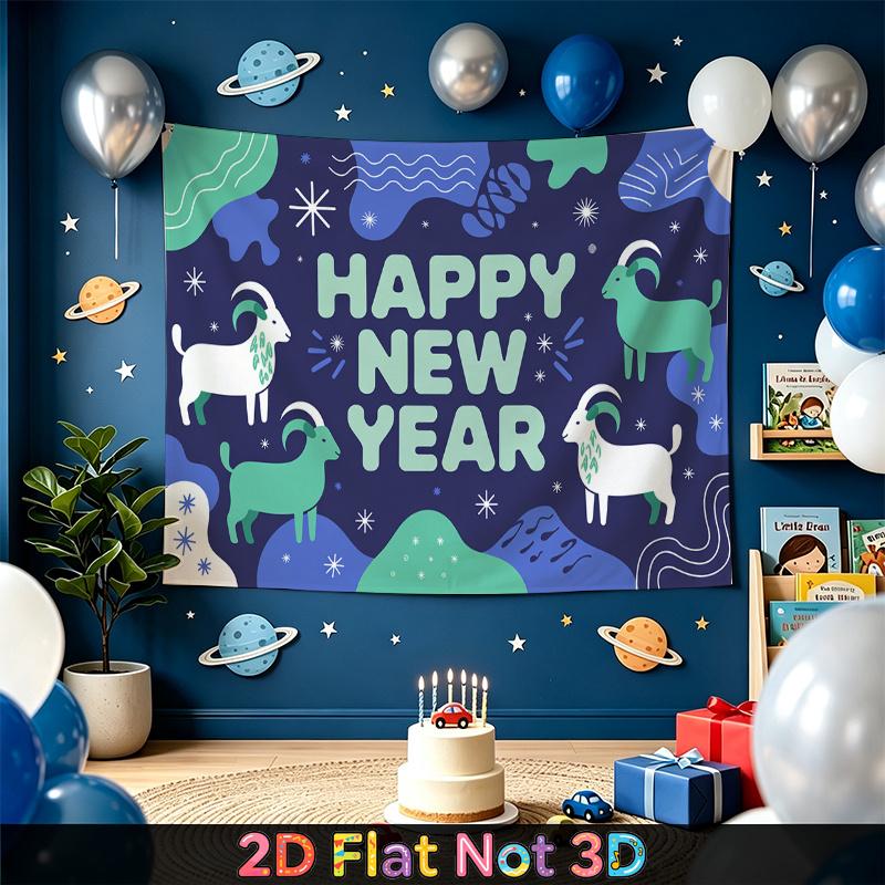 Party Backdrop New Year Flat Festive Goat Pattern Multi Layered Celebrations Photo Booth Background Front Door Decor
