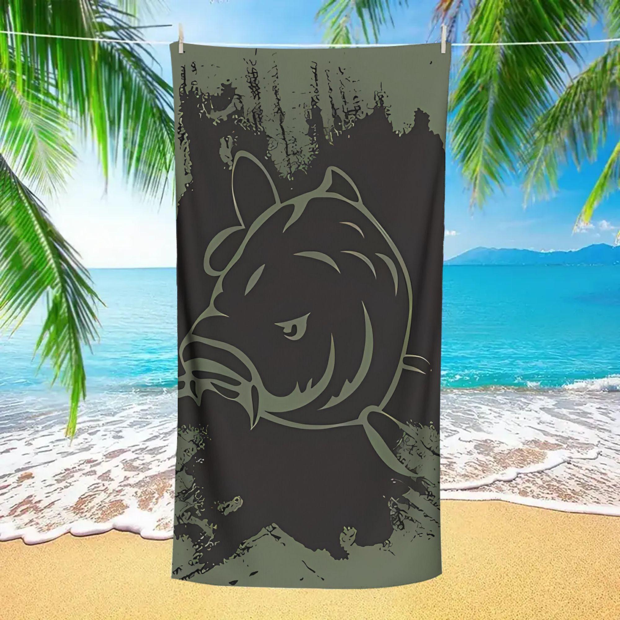 Dalangpa White Carp Fishing Feeder Motif Print Beach Towel, Quick Dry Soft For Surfing Diving Camping Travel