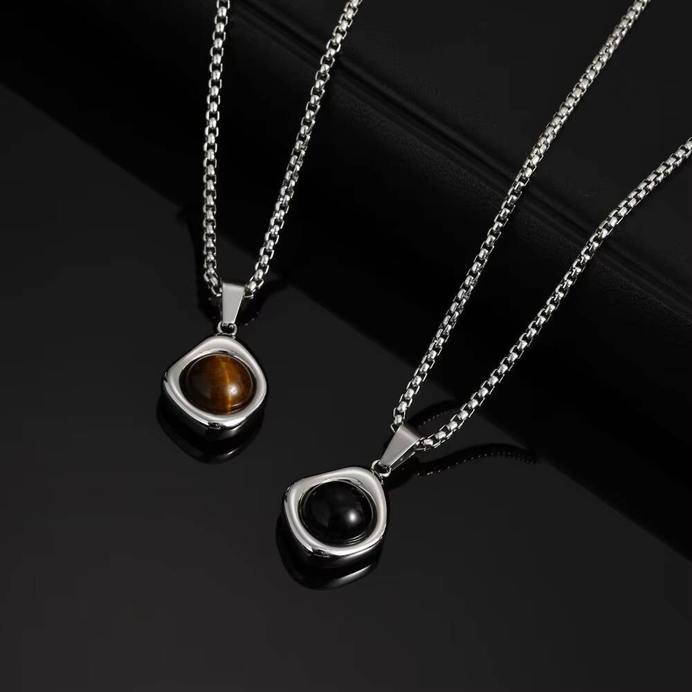 Vnox Tiger Eye Stone Irregular Pendant Neckalce for Men, Waterproof Stainless Steel Natural Stone Necklaces, Anniversary Gifts