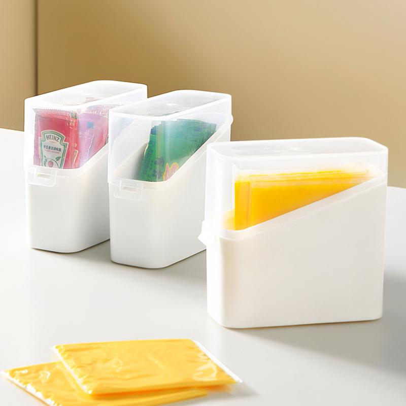 Cheese Slice Storage Box Kitchen Refrigerator Cheese Container with Cover Instant Coffee Tea Bag Ketchup Packet Storage Box