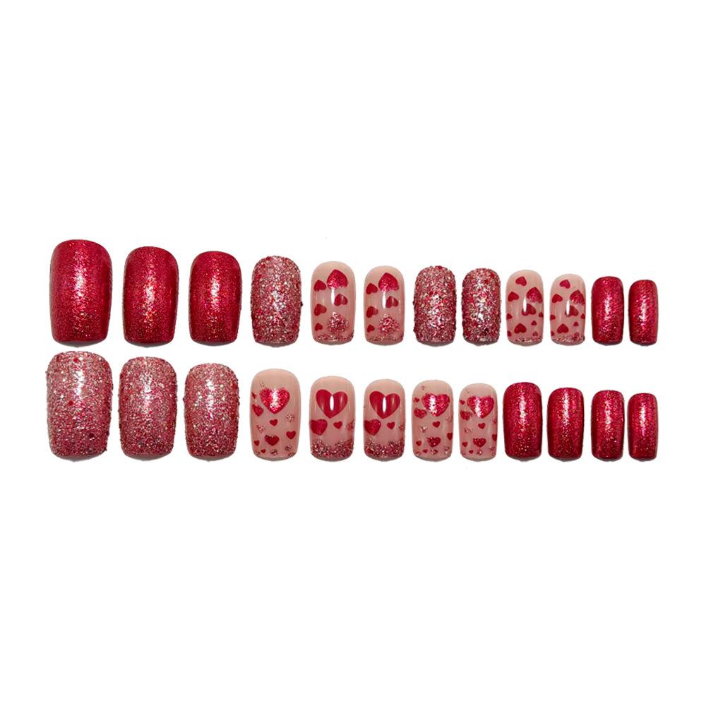 Valentine's Day Love Mood Wine Red Heart-Shaped False Nails - European & American Style Wear-On Nail Art Tips