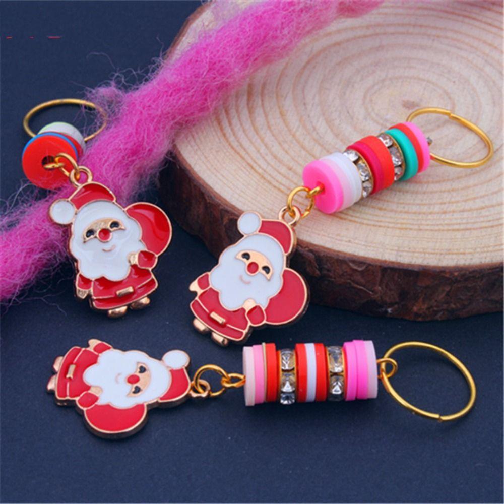 3 Pcs Sweet Gold Color Christmas Hair Ring Santa Claus Charm Dreadlocks Bead Hair Braid DIY Hair Braid Tubes Gift
