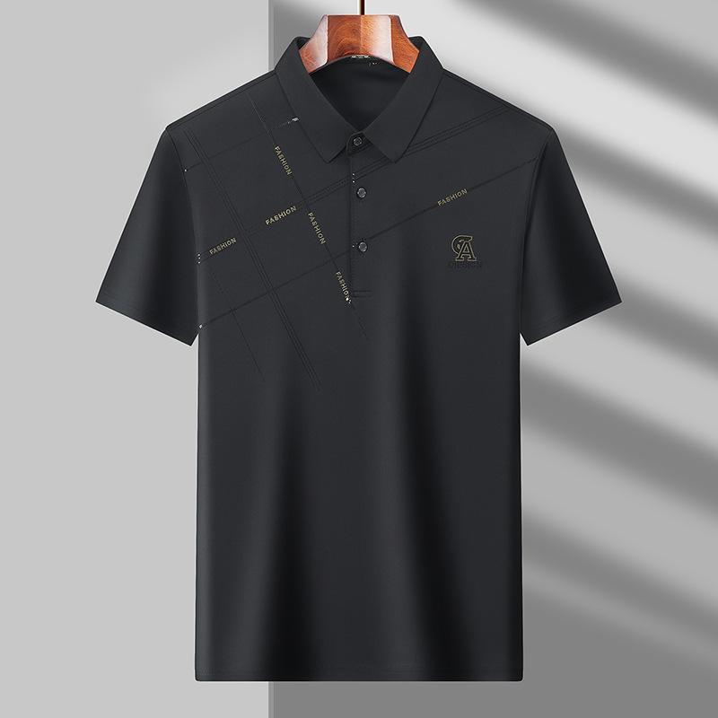 

Новая летняя однотонная повседневная мужская футболка-поло в деловом стиле с лацканами, тонкая футболка среднего возраста из дышащего полиэстера с аммиаком и короткими рукавами 4XL