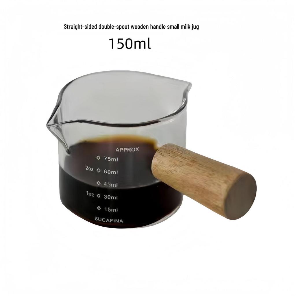 Espresso Scale Wooden Handle Milk Pitcher - Small Coffee & Sauce Measuring Cup