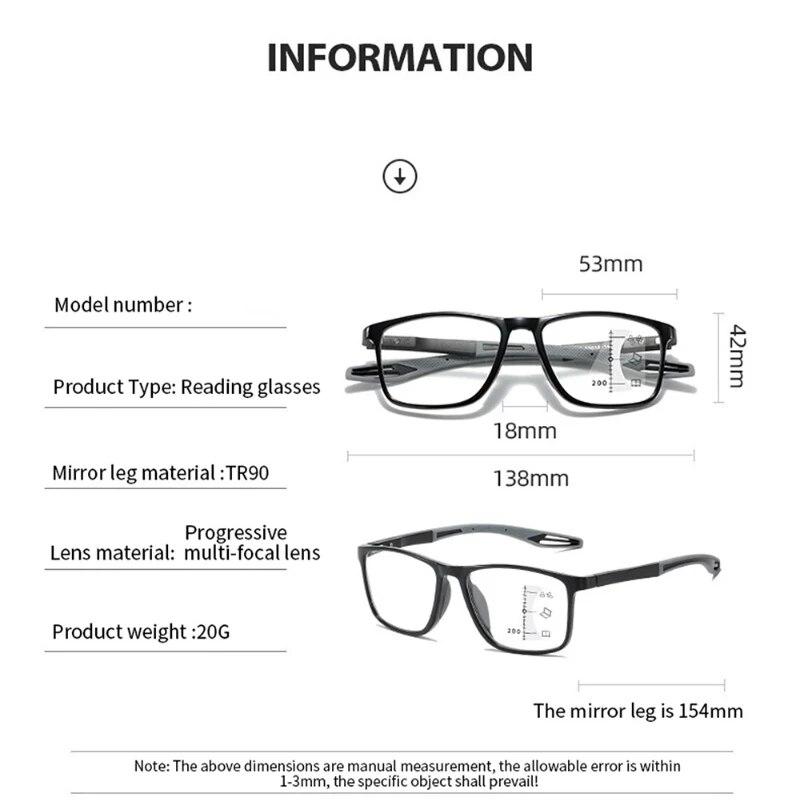 Multifocal Progressive Reading Glasses Women Men TR90 Frame Anti Blue Light Sports Bifocal Presbyopia Eyeglasses With Diopter