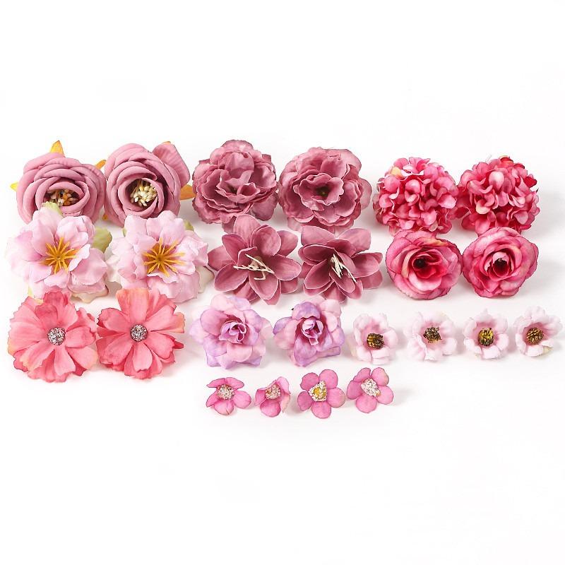 

24Pcs Artificial Flowers Heads Silk Fake Flowers for Home Room Decor Wedding Decoration Bride DIY Wreath Craft Gifts Accessories рожевий червоний колір