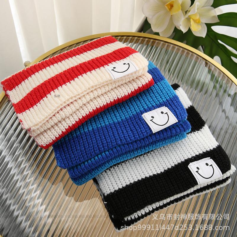 Autumn/Winter New Knitted Scarf Women's Korean Version Sweet Student Stripe Color Blocked Woolen Neck