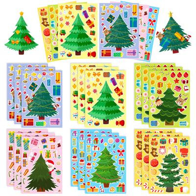 6Sheets/Set Christmas Tree Gift Cake Bowknot Pattern Stickers Self-adhesive Anti-fade Kids DIY Christmas Puzzle Decals