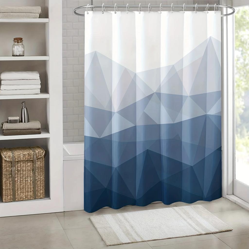Elegant Blue and White Geometric Waterproof Shower Curtain – Perfect for Adding a Modern and Stylish Touch to Your BathroomDecor