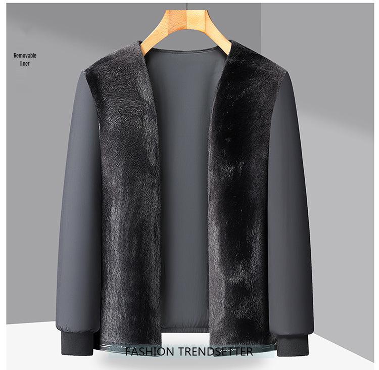 Men's Plus Size Fur Collar Leather Jacket - Warm Winter Outerwear for Middle-Aged Dads