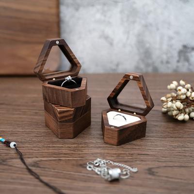 Jewelry Storage Box Finish Velvet Foam Triangle Shape Rustic Storage Single Slot Wooden Ring Box Engagement Accessory
