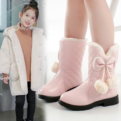 Girls Long Boots for Kids Autumn Winter Children Fashion Princess Leather Boots Plush Warm Bowtie Kid Causal Cotton Snow Boots