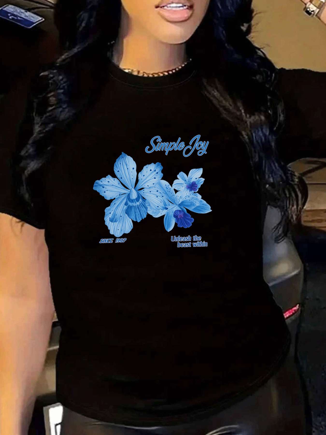 WomenS TShirt with Blue Orchid Floral Print  Simple Joy Design Harajuku Short Sleeve Casual Aesthetic Clothes S