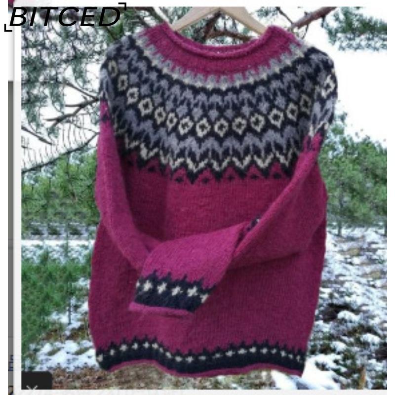BITCED Women's Sweater - O-Neck Color-Blocked Oversized Fashion Pullover Knit