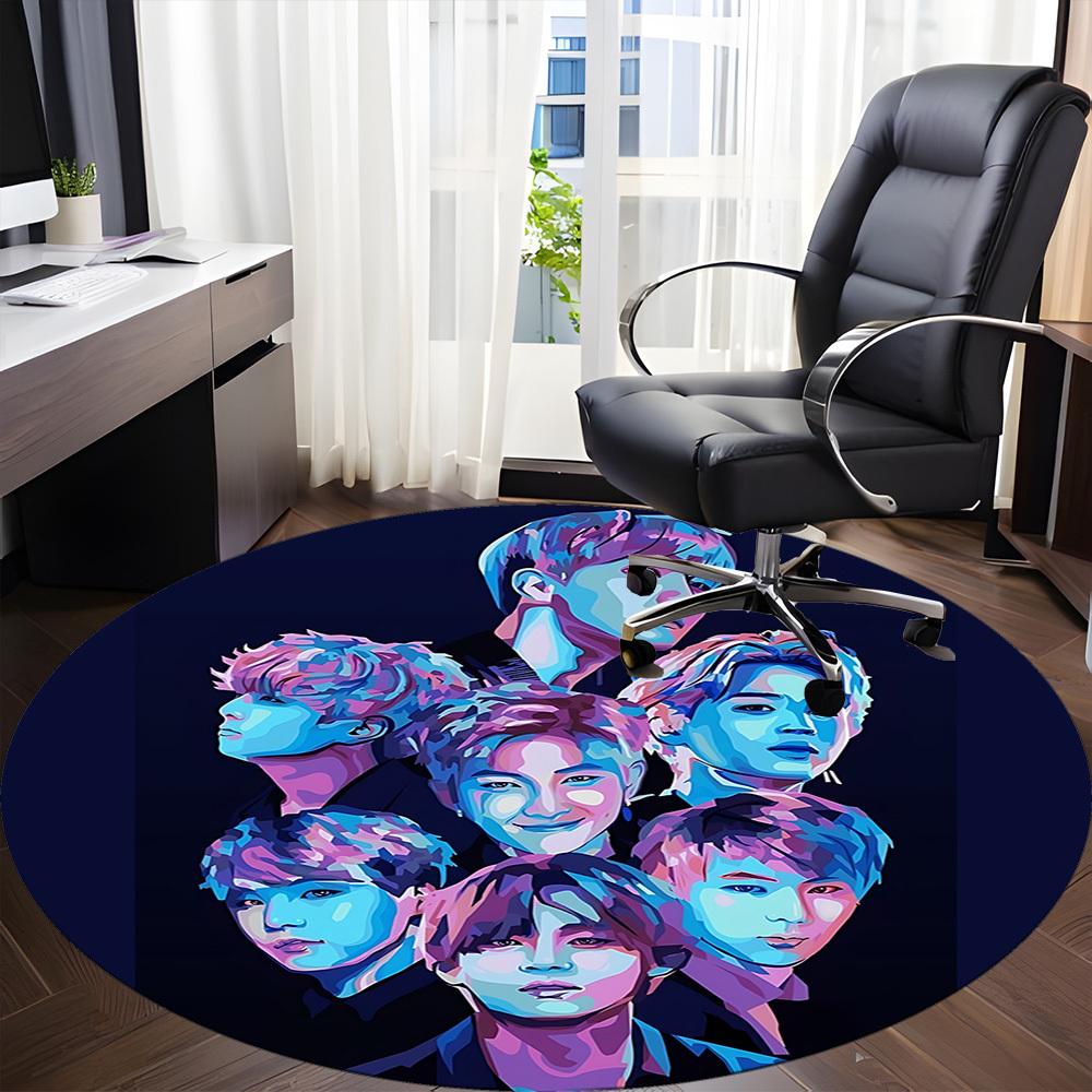 1PC K-pop Office Round Rug, Non-slip, Soft and Durable Office Rug for Interior Decoration, Perfect for Office Yy250915026