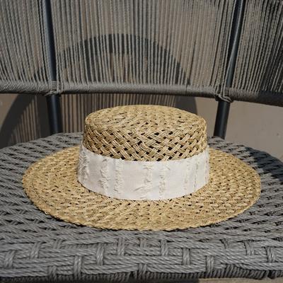 Japanese Elegant Salty Grass Seaweed Woven Flat Top Top Hat Women'S Summer Sunshade Vacation Sunscreen Beach French Wide Brim Straw Hat