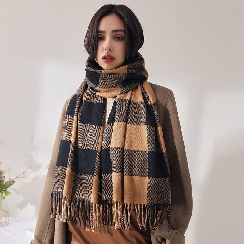 Womens Plaid Scarf Soft Acrylic Knit Wrap Shawl Warm Winter Accessory Long 70x180cm Vintage Style