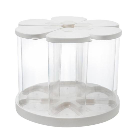 

360-Degree Rotating Grain Dispenser Dry Food Storage Bin with Lids Cereal Dispenser with 6 Sealed Containers білий