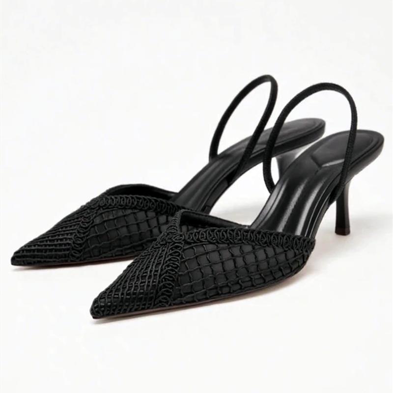Fashion Mesh Woven Heeled Sandals Women Sexy Pointed Toe Back Strap Thin High Heels Comfortable Elegant Designer Shoes for Women Pumps