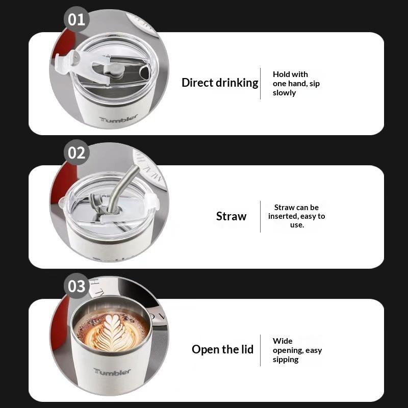 Stainless Steel Insulated Tumbler with Flip Straw Lid Double Wall Washable Reusable Coffee Mug for Work School Travel Use