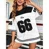 Sommer Damen König Nr. 66 Print V-Ausschnitt Kurzarm T-Shirt Sommer Grafik-T-Shirt Trikots Große Größen Sport T-Shirt