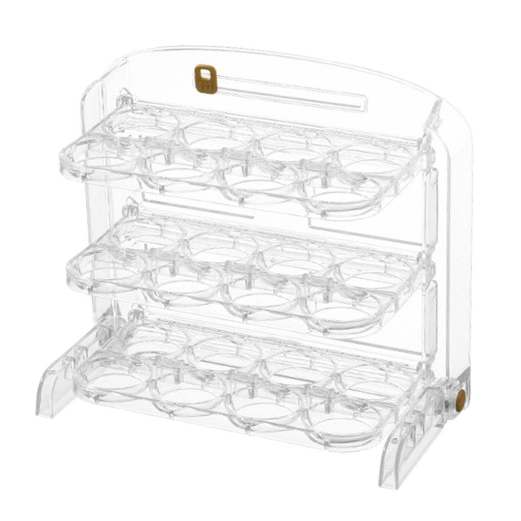 Three Layers Egg Tray Dispenser Holder 24 Grid for Kitchen Drawer Household White