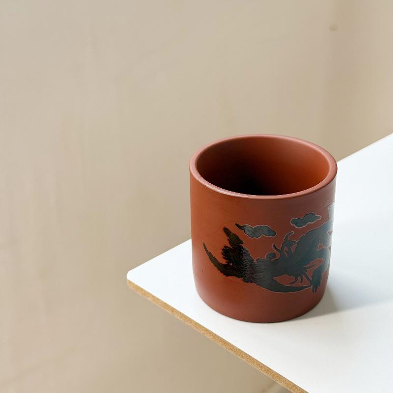 Zisha Color-Changing Vermilion Clay Teapot Set: Includes a Phoenix Singing Pot, Xishi Pot, and Two Cups, Dragon and Phoenix Design.