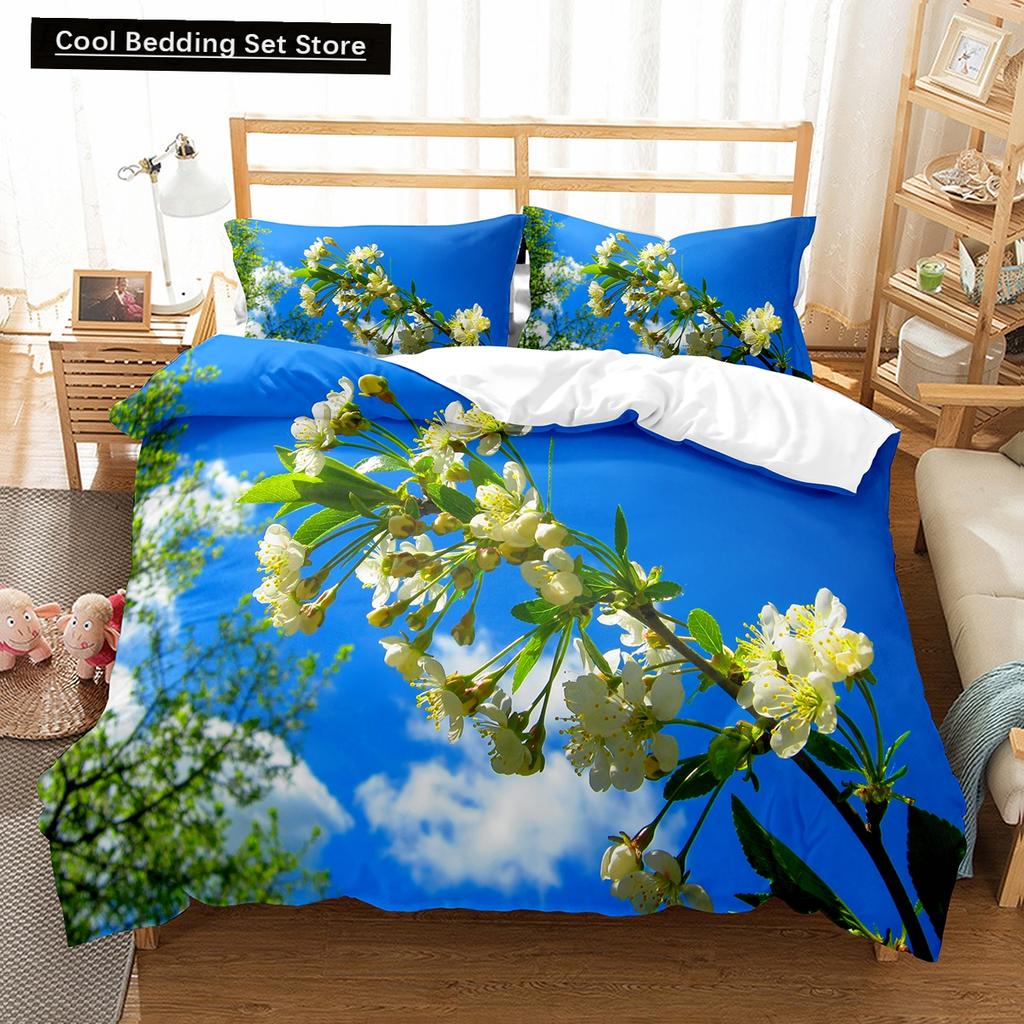Spring Flowers King Queen Duvet Cover Colorful Floral Bedding Set Cherry Blossoms Quilt Cover 2/3pcs Polyester Comforter Cover