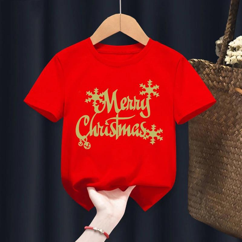 Christmas Kid T Shirt Fashion Merry Christmas Letter-printed Children's T-shirt Short-sleeved Tops for Children Clothes Tee