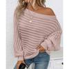 New Women's Solid Color Ribbed Knit Sweater Boat Neck Batwing Sleeves Oversized Pullover Soft Stretchable Casual Loose Top
