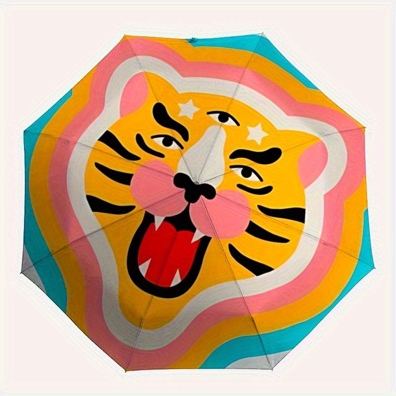 

1pc Tiger Face Automatic Folding Umbrella, Portable & Foldable Design with 8 Ribs, Casual Outdoor Accessory Halloween and Christmas gifts yy