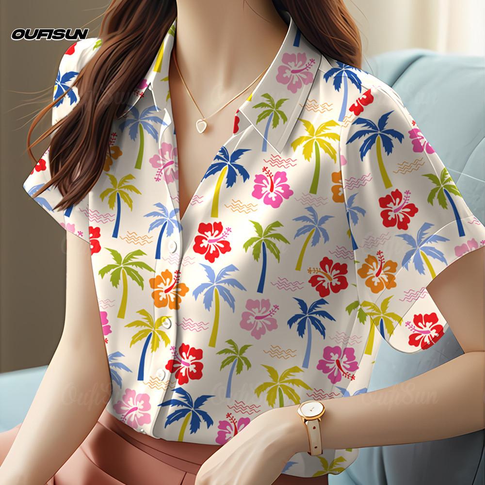 

Hawaiian Floral Shirt - Casual Plus Size Summer Top for Women S
