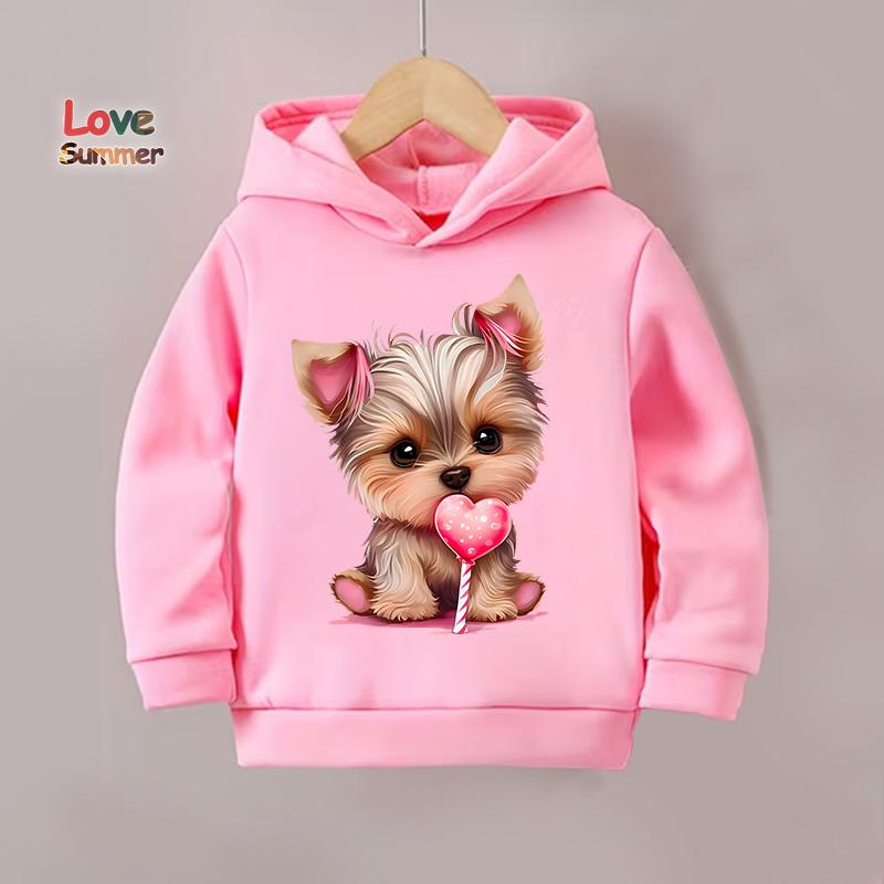 Girls Autumn And Winter Hoodies hoodie pant 2pcs cute Dog Prints Lined With Warm Fleece Paired With Sports Pants Tracksuit