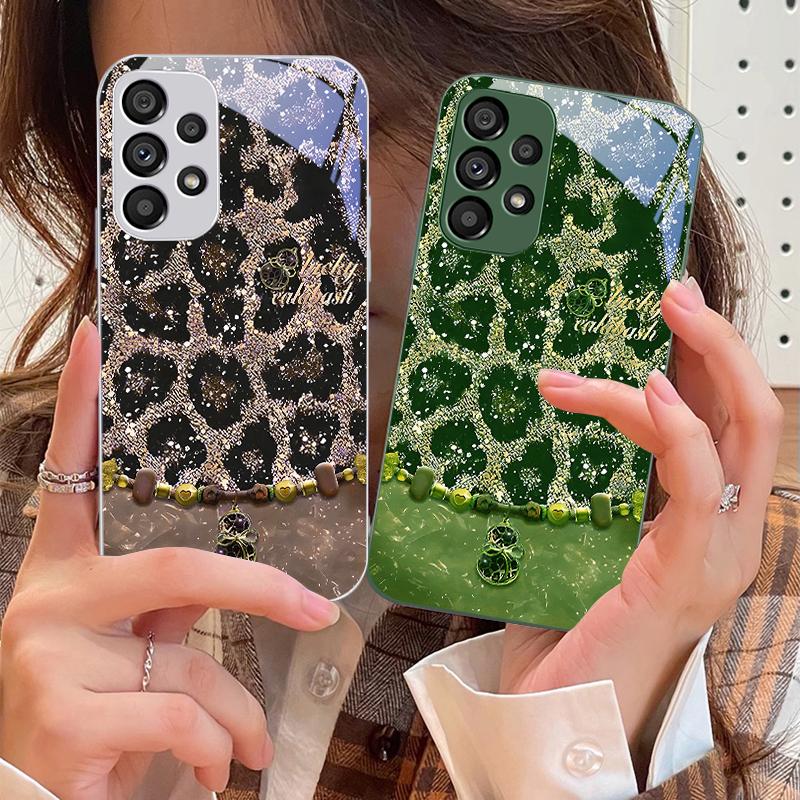 Leopard Patterned Gourd For Samsung Galaxy S10 4G S20 11E 30 S21 22 S24 Fe Pro S23 S25 Ultra 5G S9 Tempered Glass Phone Case