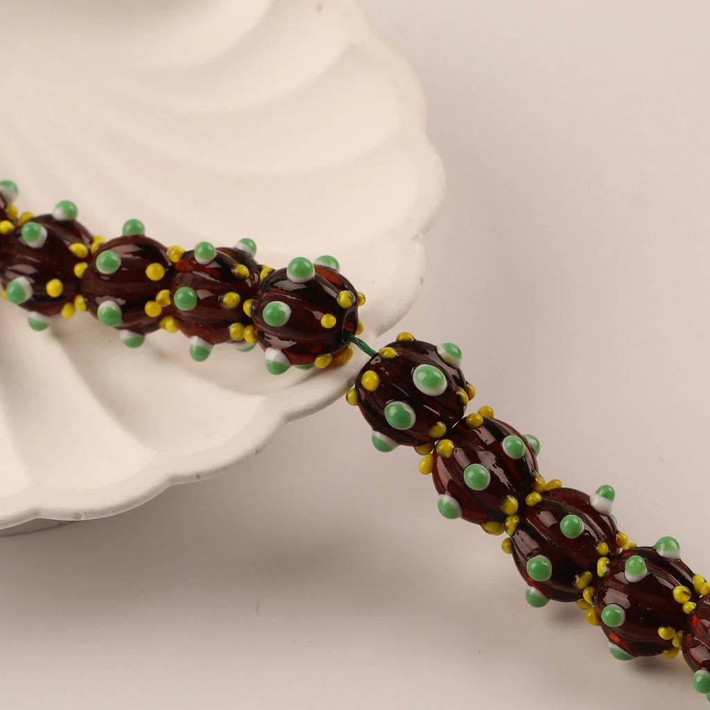 10pcs 12mm Round Pumpkin Shape Spots Handmade Lampwork Glass Charm Loose Beads for Jewelry Making Accessories DIY Crafts Findings