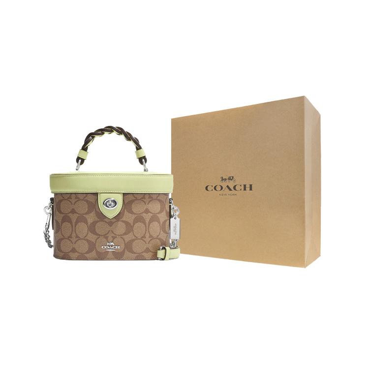 New COACH Kay Canvas With Leather Bucket Bag, Shoulder Bag, Crossbody Bag Small Women's Brown & Mint Green CJ613-SVUFH