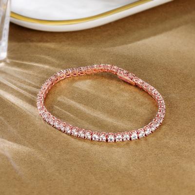 A Copper Inlaid 18k Gold Rose Gold Pink White Zircon Diamond Tennis Bracelet