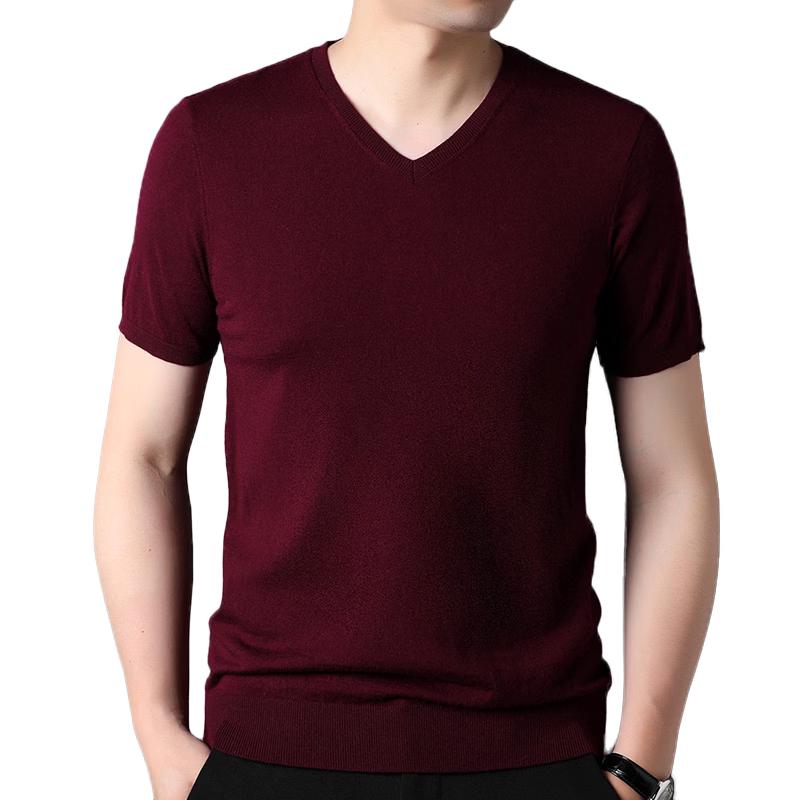 ROMON Men s 100% Merino Wool Lightweight V-Neck Knit Short Sleeve T-Shirt 3XL