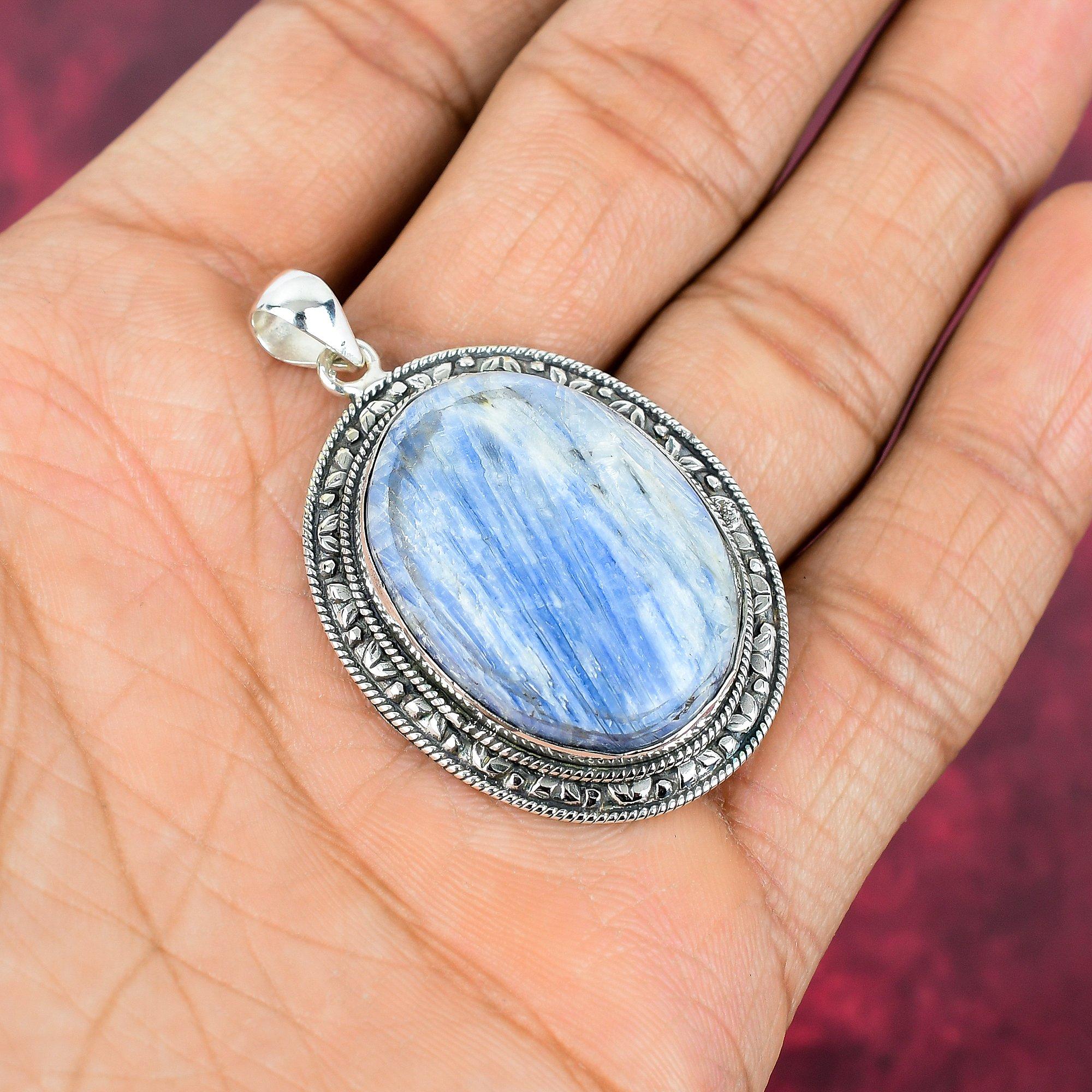 

Подвеска из стерлингового серебра 925 пробы с кианитом, ювелирные изделия с подвеской из драгоценных камней ручной работы, подарки для жены, абсолютно новый кулон 1.97 Inches синий