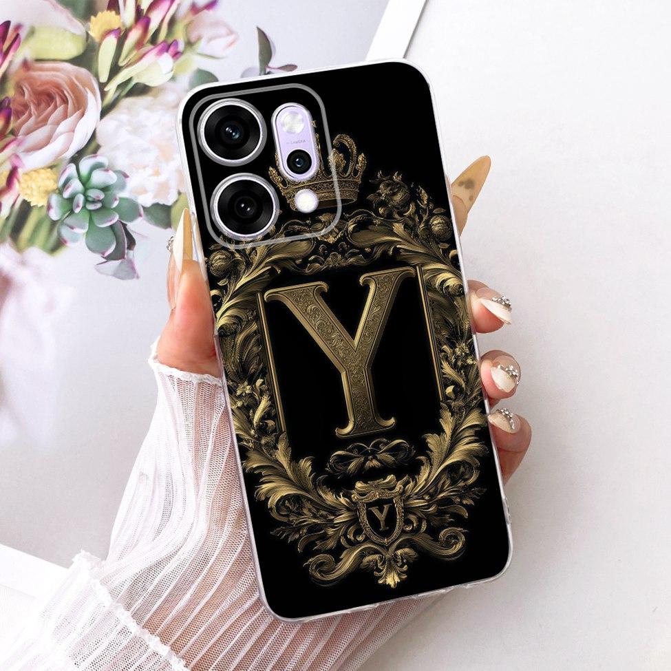 Transparent For Oppo Reno 14Pro CPH2739 PKZ110 Cover For Oppo Reno14 Pro Case Luxury Crown A-Z Letters 2D Flat Pattern