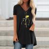 Women Fashion Plus Size Print V Neck Short Sleeved Long T-shirt Blouse