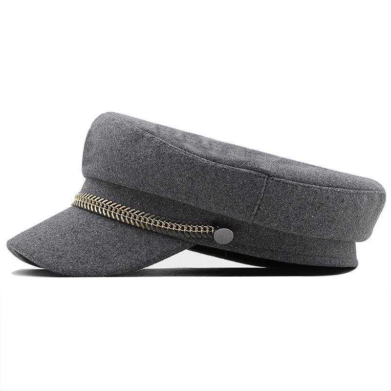 Autumn and winter navy hat tide beret women's woolen European and American chain woolen octagonal navy hat painter's hat flat top hat
