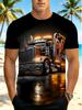 [Print Design - Not Textured] Men'S Fashionable Individual Print T-Shirt, Men'S Fashion Short-Sleeve T-Shirt, Featuring Exquisite Truck Pattern,